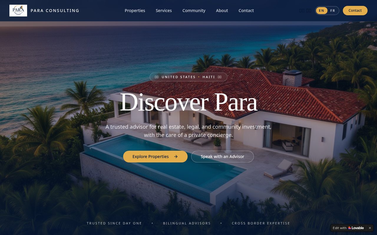 Para Consulting website homepage